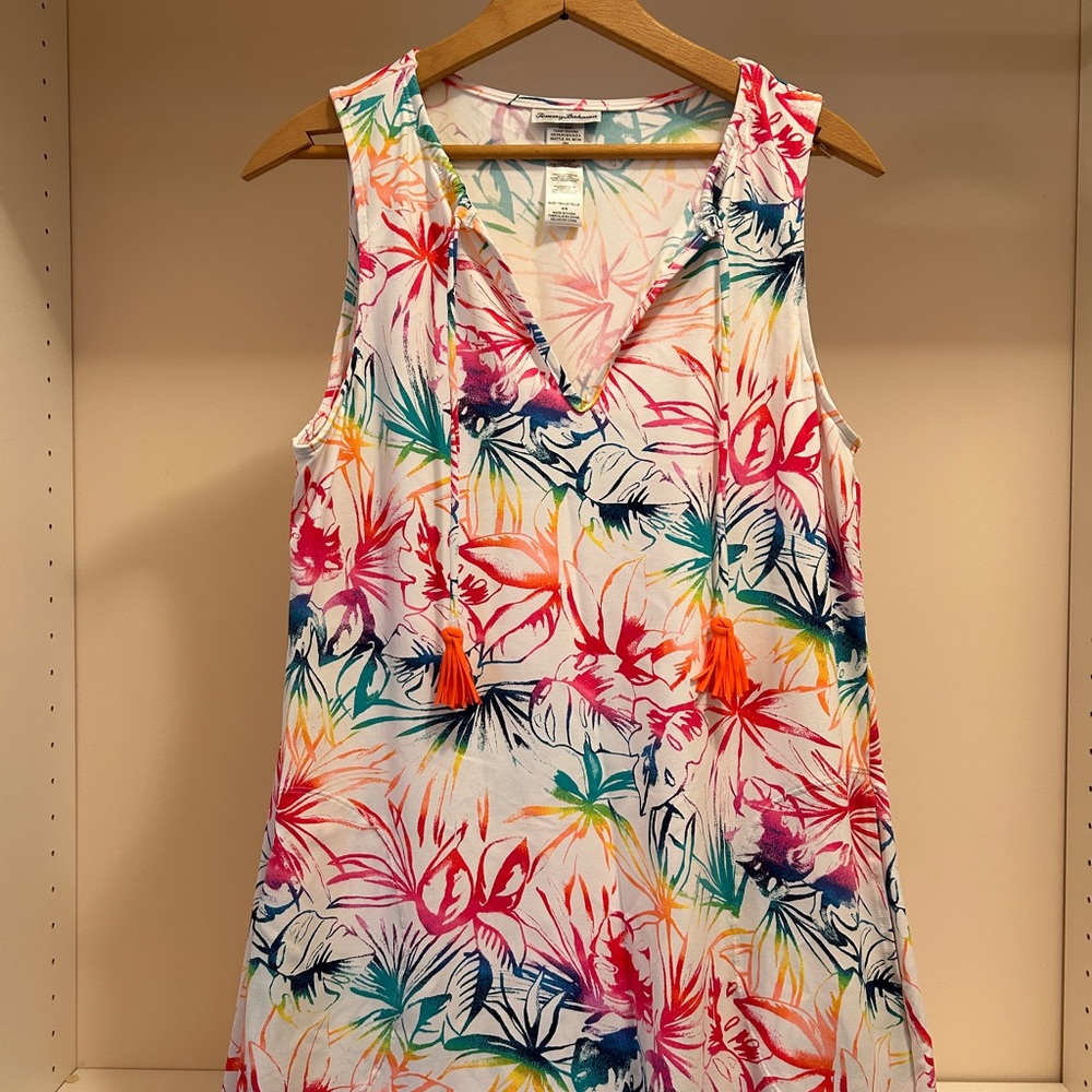 Tommy Bahama White Multicolor Tropical V-Neck Swim Cover-Up